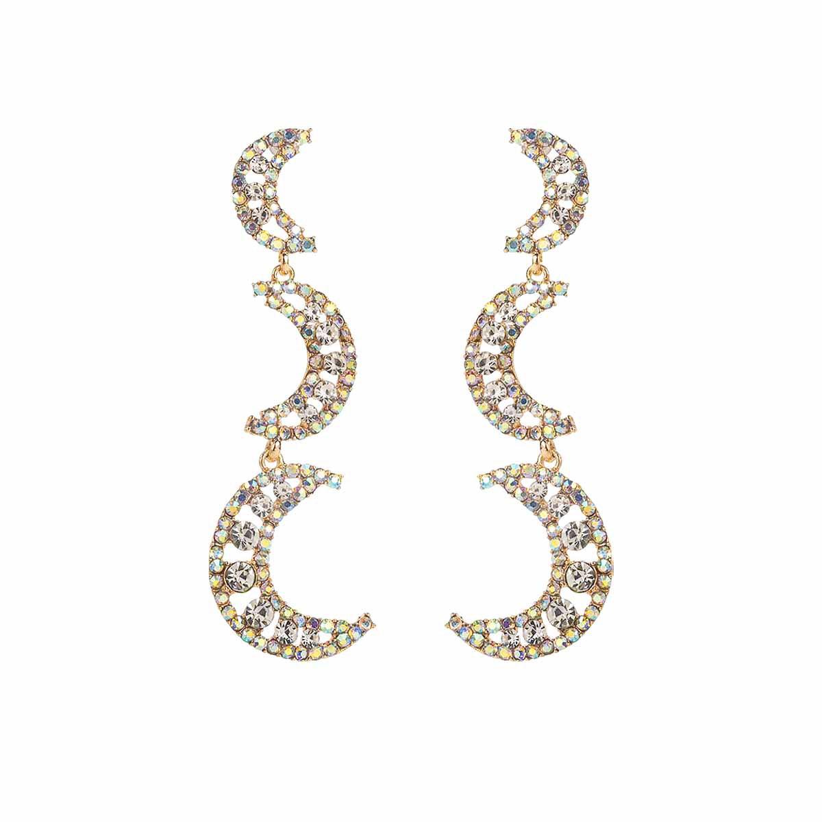 Vintage Hollow Moon Splicing Pendant Earrings for Women Ladies Temperament Exquisite Full Rhinestone Drop Earrings Jewelry Gifts