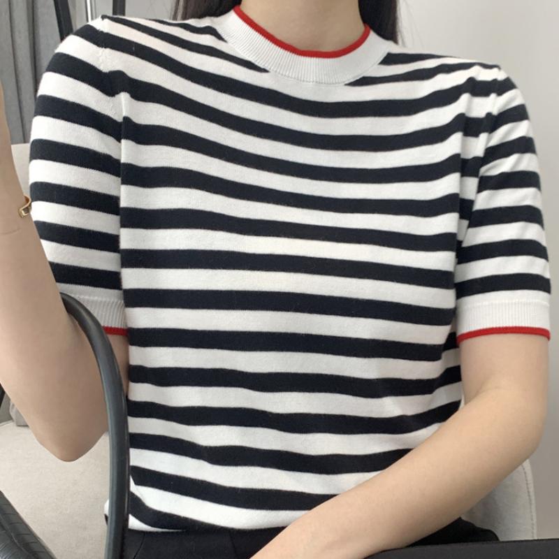 

IHUASU Футболка с короткими рукавами из хлопка в полоску с цветными блоками, женская летняя, с коротким рукавом, трикотажная, с коротким рукавом XXL чёрный