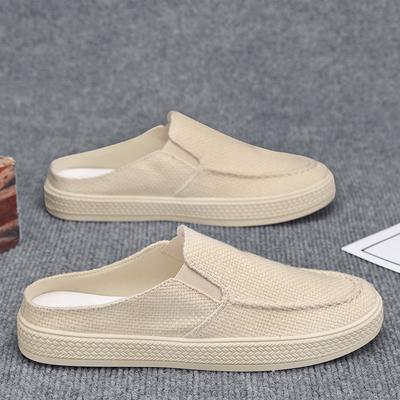 Men's Bag Head Canvas Slippers Summer Casual Lazy One Pedal Half Drag Men's Slippers Lasagna Cloth Trendy Shoes Sandalias Hombre