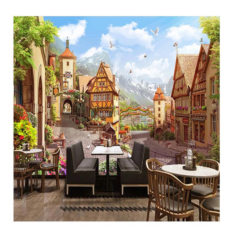 Mural European Style Town Street Scenery 3d Wallpaper Living Room Restaurant Cafe Wall Decoration Mural