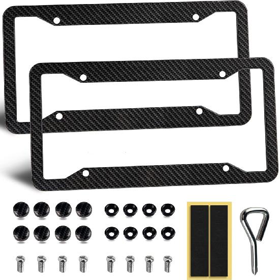 OLLEN Aluminum License Plate Frames For Front & Rear, 2 Pack Heavy Duty Car Tag Holder Protector, With Mount Hardware, Screws Caps, 8 Rattle Proof