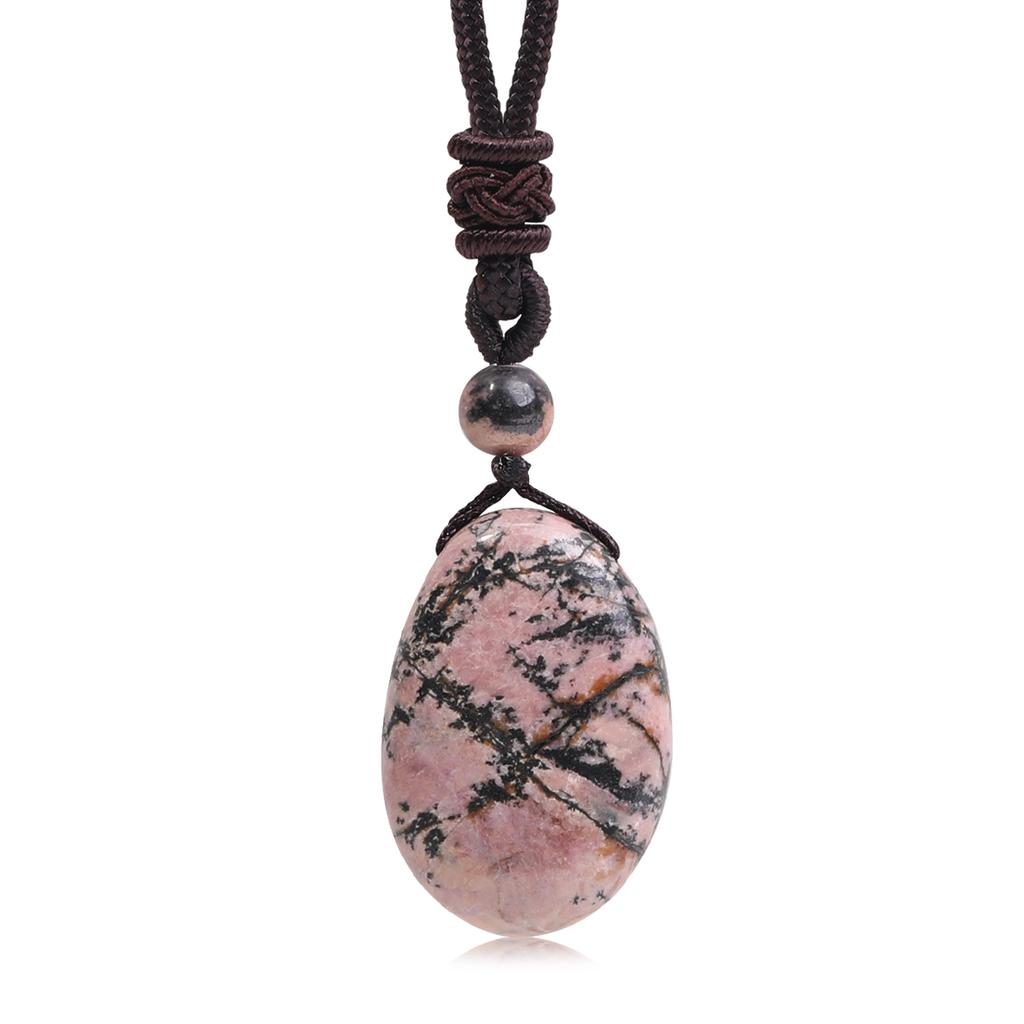 Casual Simple Natural Water Droplet Pendant Necklace Amethyst Opal Obsidian Red Agate Pendant Adjustable Cord Chain Necklace