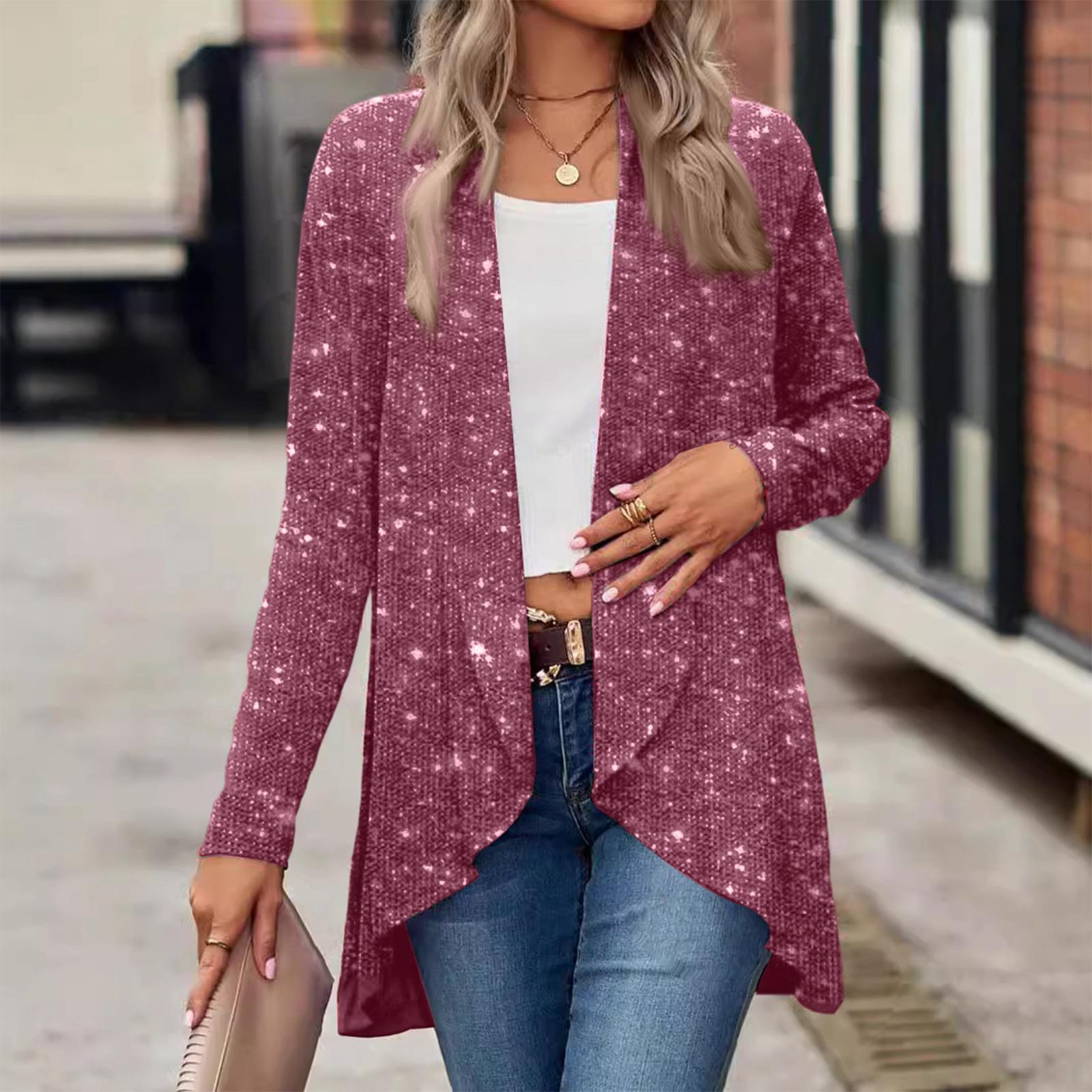 

Women s Heavy Sequin Solid Color Fashionable Casual Irregular Coat XXL