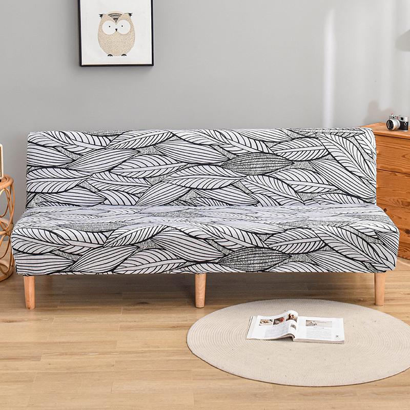 Floral Printed Armless Futon Slipcover Stretch Sofa Bed Slipcover Furniture Protector Without Armrests with Elastic Bottom 1pc