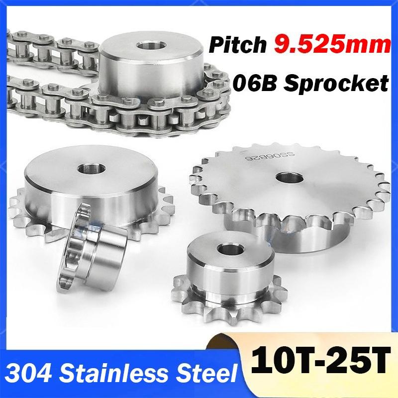 06B 304 Stainless Steel Chain Sprocket 10/11/12/13/14-25 Teeth Pitch 9.525mm Industrial Drive Sprocket Gear Chain for 06B Chain 10 Teeth