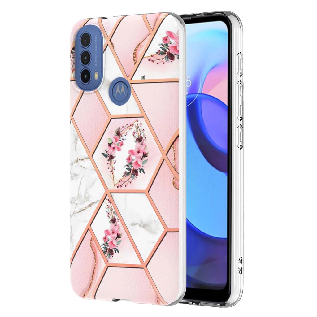 Golden Border Grid Marble Flower IMD Ultrathin Phone Case for Motorola Moto E20,E30,E40,G31,G41,G50,G51,G71,G10,G20,G30,G40,G60...