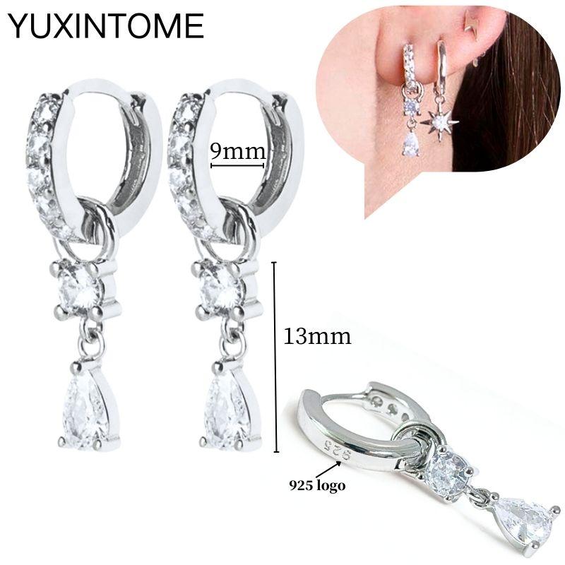 925 Sterling Silver Ear Needle Fashion Hoop Earrings White Crystal Luxury Women's Silver Earrings Wedding Women's Jewelry Gift