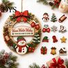 Indoor Outdoor Festive Decor Interchangeable Wooden Christmas Wreath, 12 Pcs Front Door Plaque, DIY Party Wall Accents Handmade Pattern Hanging Wreath