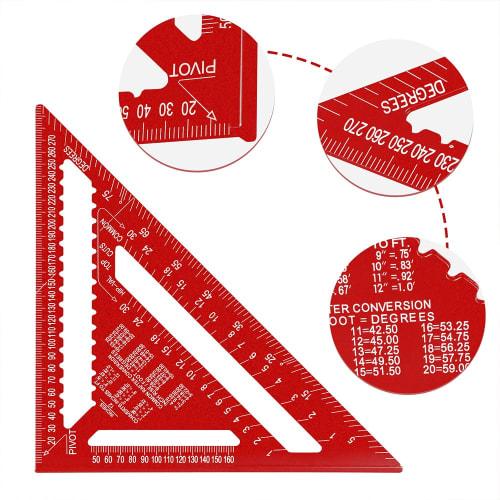 Beslands Triangle Ruler, Woodworking Circular Saw Ruler, Set of 2, 18*18cm, 30*30cm, Double-Sided Graduations, Aluminum Alloy, Carpentry Tool, 0-90 De