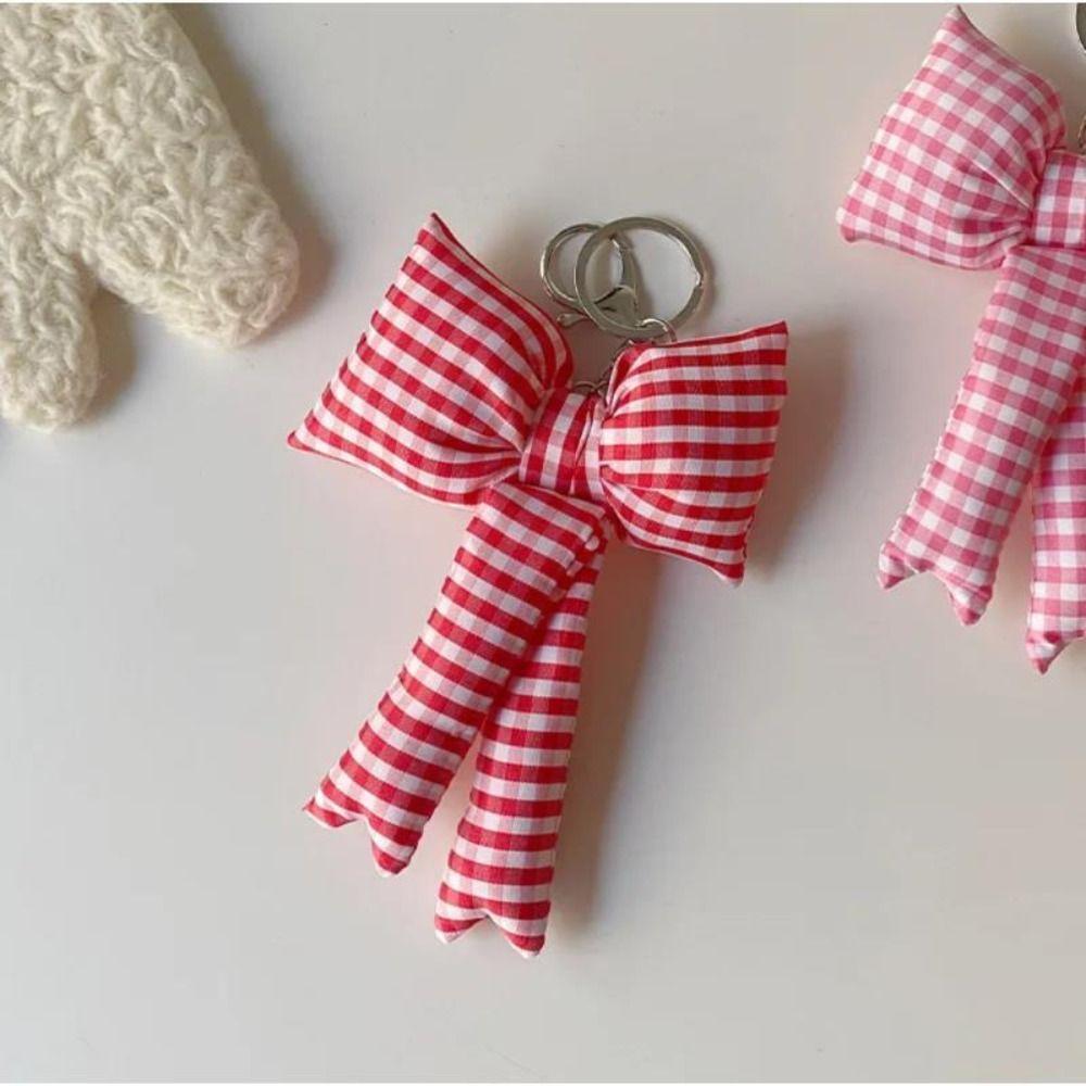 

Grid Bow Bag Pendant Cotton Filled Y2k Bag Hanging Fashion 3D Bowknot Keychain Gift красный