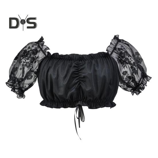 

Октоберфест, женские топы с пышными рукавами, короткая кружевная рубашка с открытыми плечами, кружевная юбка в стиле пива, стильные летние топы S чёрный