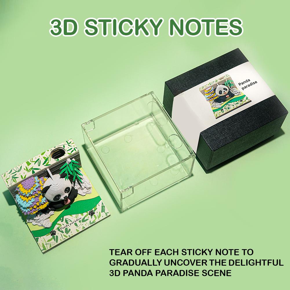 2026 New 3D Memo Paper Carving Panda Park Model Memo Pendant Hand Tear Calendar Decompression Memo Paper Carving
