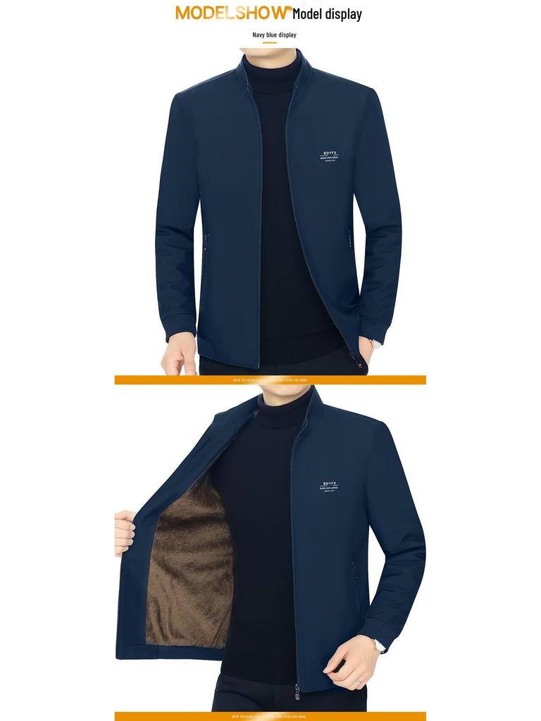 Men's Mid-Aged Spring/Autumn Stand Collar Thin Jacket - Wear-Resistant Trendy Outerwear