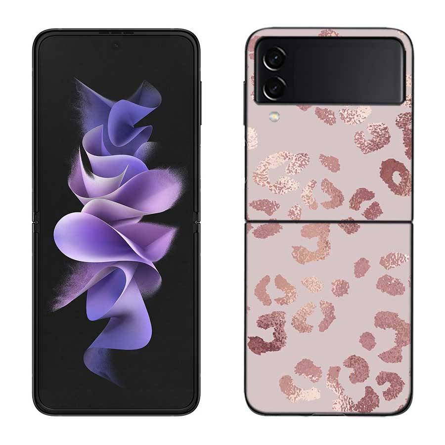 Leopard Print Pink Case For Samsung Z Flip 6 5G Galaxy Z Flip 5 4 3 5G Black Hard Cell Phone Cover Luxury PC Shell Coque