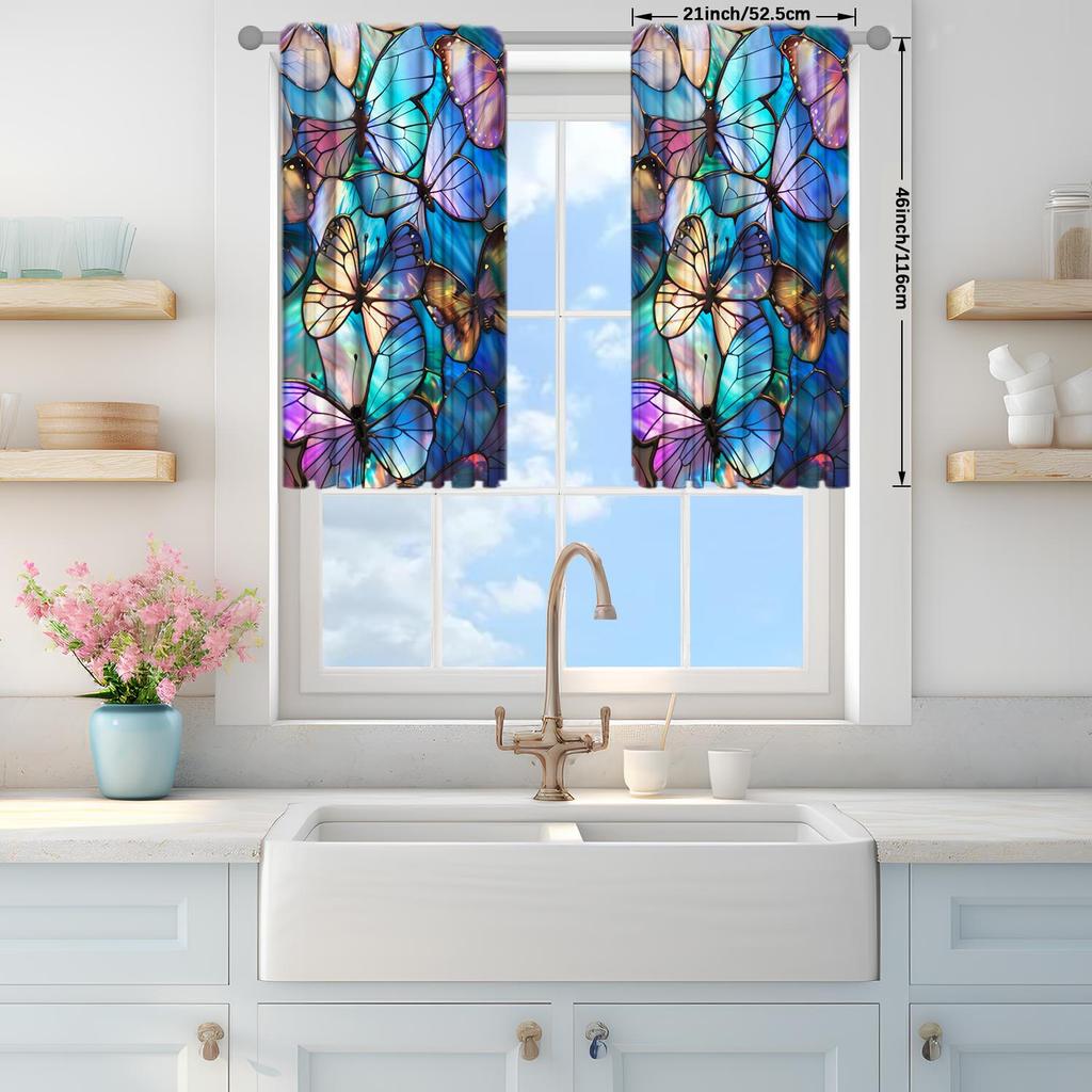 2-Panels Stained Glass Butterfly Semi Blackout Curtain   Half Blackout Suitable for Artistic Home Decorative Curtains