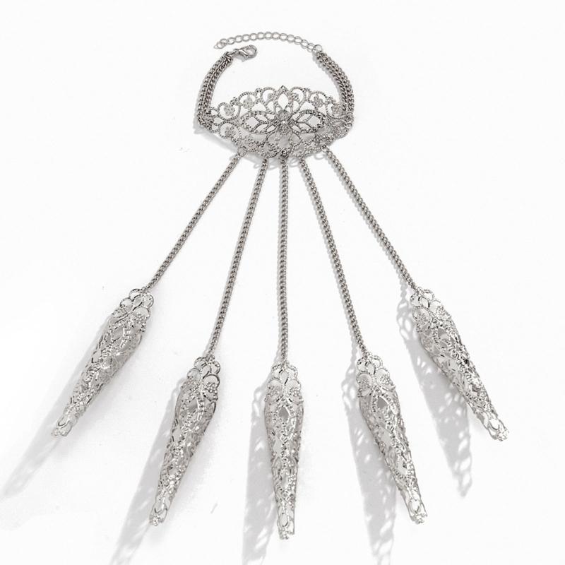 Ancient Queen Bracelet with Finger Nails Tip Claw Rings Belly Dance Hand Chain Jewelry Chain Finger Rings Bracelet Women