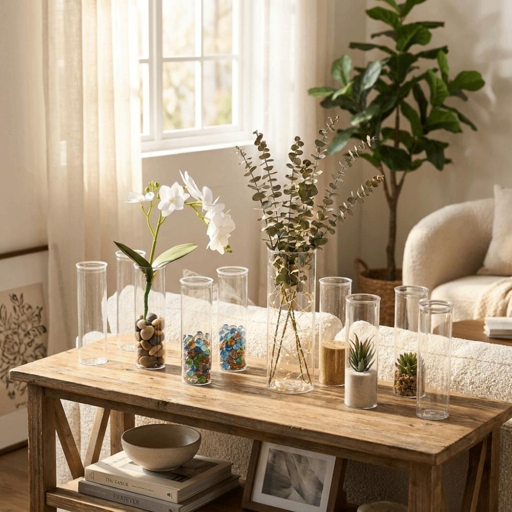 Transparent Flower-Wrapping Vases Plastic Shatterproof Clear Flower Vases Cylindrical Modern Hydroponic Plants Vase Home Decor