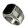 New Men's Domineering Black Gemstone Ring, European and American Engraved Lace Men's Ring Daily Wear