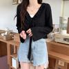 Elegante e Carino Cardigan Sottile con Laccetti e Pizzo, Top Sottile Traspirante con Maniche Lunghe in Chiffon e Volant per Donna, Mantellina Estiva