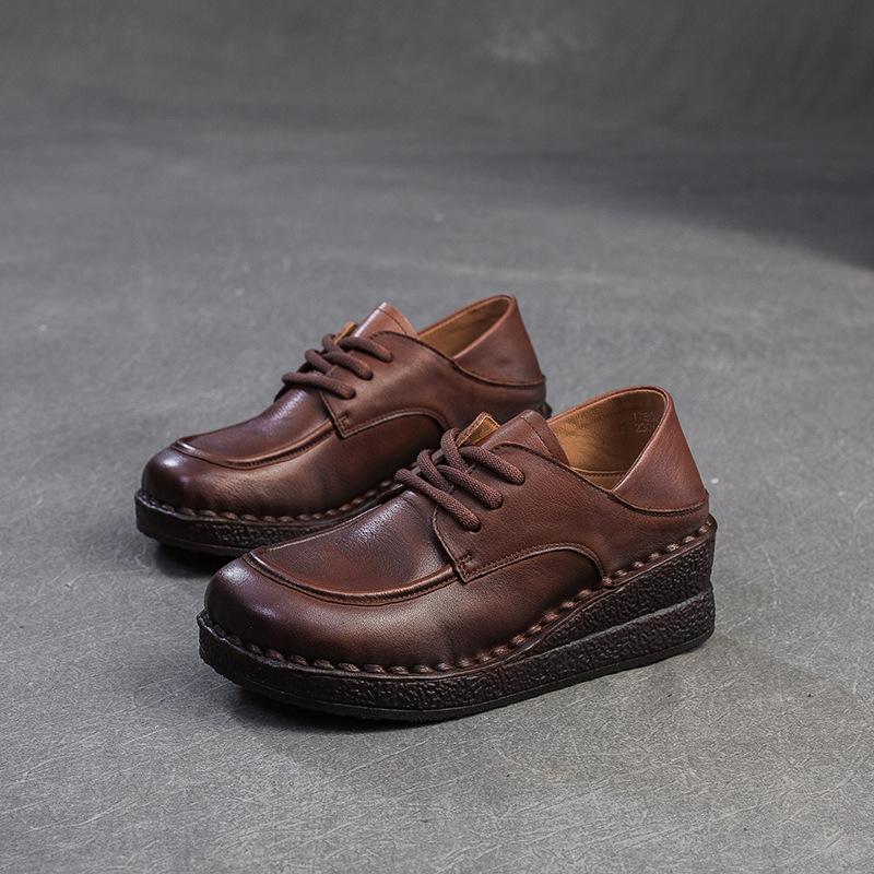 

Модная GKTINOO 2025 Осень Новые Туфли-клинья из Натуральной Кожи Повседневные На шнуровке Мягкая Коровья Кожа Мягкая Подошва Женская Обувь 40