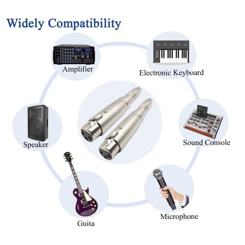 1/4" To 6.35mm Female Adapter, 3-Pin XLR Female To XLR Female, Compatible with VolutyTek Microphones, Stereos, and Mixers (2-Pack)