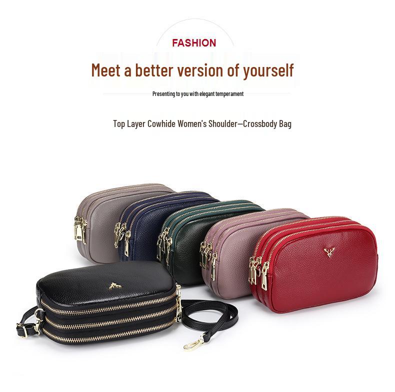 2025 Women's Soft Leather Three-Layer Shoulder Crossbody Bag - New Fashion Style for Mothers