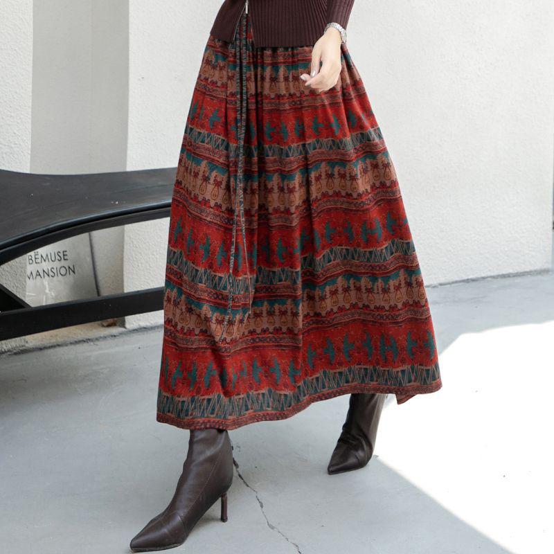 Bohemian Ethnic Print High Waist A-line Maxi Skirt for Women - Autumn 2026 Collection