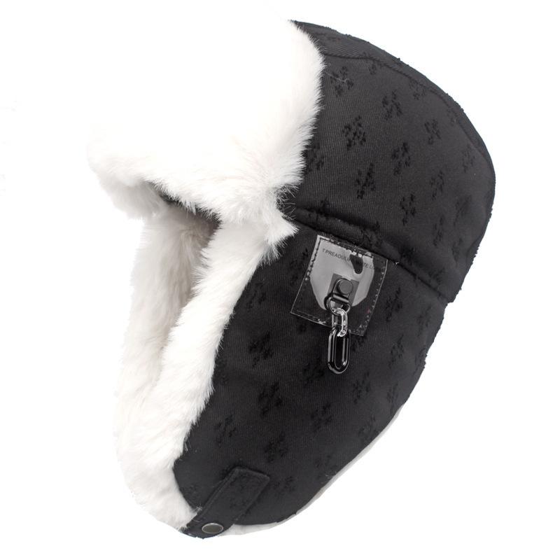 Trendy Cotton Hats for Men and Women In Winter Thickened Ear Protection Lei Feng Hat Windproof Velvet Thickened Cold-proof Chain Plush Flying Hat