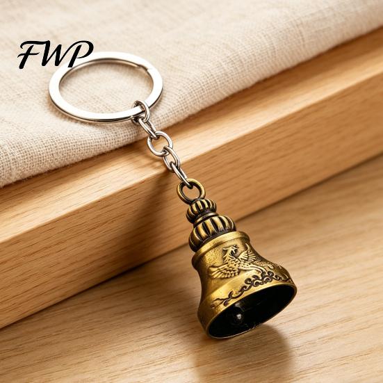 Vintage Key Accessory Keychain Pendant Traditional Pattern Retro Bell Design Crisp Ringing Sound Long-lasting Holder with Metal Ring Backpacks
