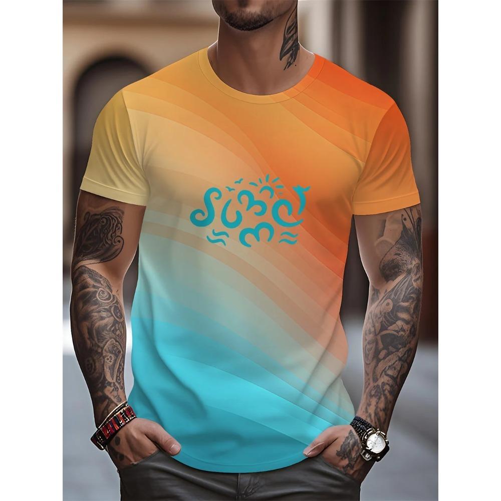 

Gradient 3D Digital Printed Men s Personalized and Fashionable Round Neck Short Sleeved T-shirt S