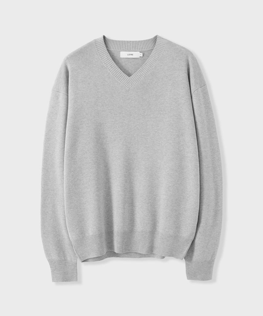 LEIRE Pure Cotton V-Neck Knit [Gray]