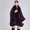 Women's Imitation Rex Rabbit Fur Collar Shawl Cape - Large Size, Knitted Loose Fit Cardigan for Autumn and Winter
