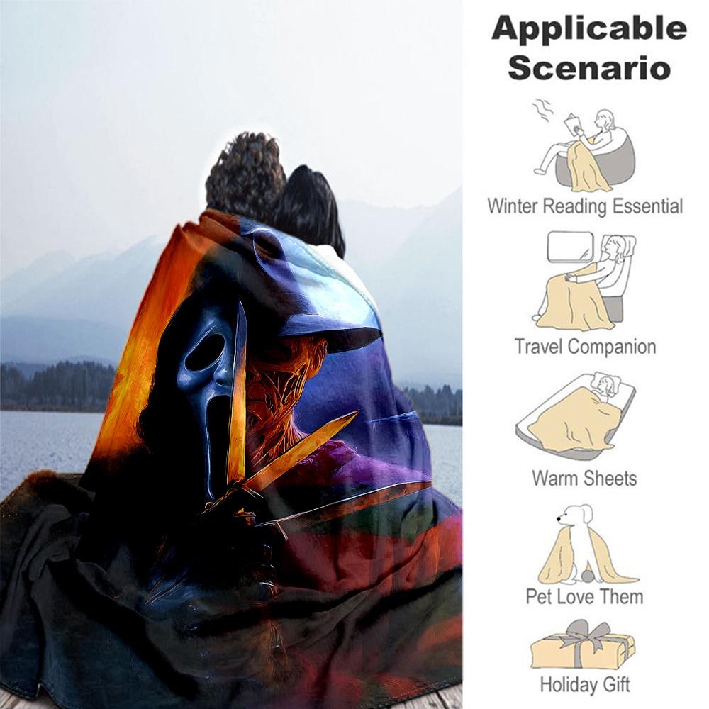 1 Stück Ghostface Messer Outdoor-Decke Leichtes Flanell, Weich & Warm, Ganzjahresnutzung für Sofa, Outdoor, Camping, Wohnzimmer, Büro, Stuhl