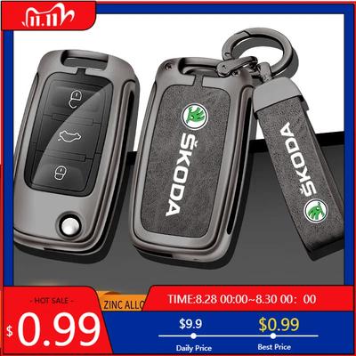 Pegatina para Coche Funda Protectora de Carcasa para Mando a Distancia Plegable de Coche Bolsa para Skoda Octavia A5 A7 Fabia Superb Kodiaq Karoq Llavero Ac