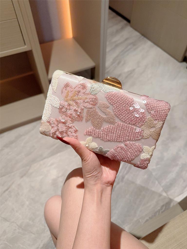 Cross-Border Sequin Embroidery Flower Chain Clutch Bag Chain Bag Spring and Summer Fashion Trendy Women's Bag Crossbody Bag