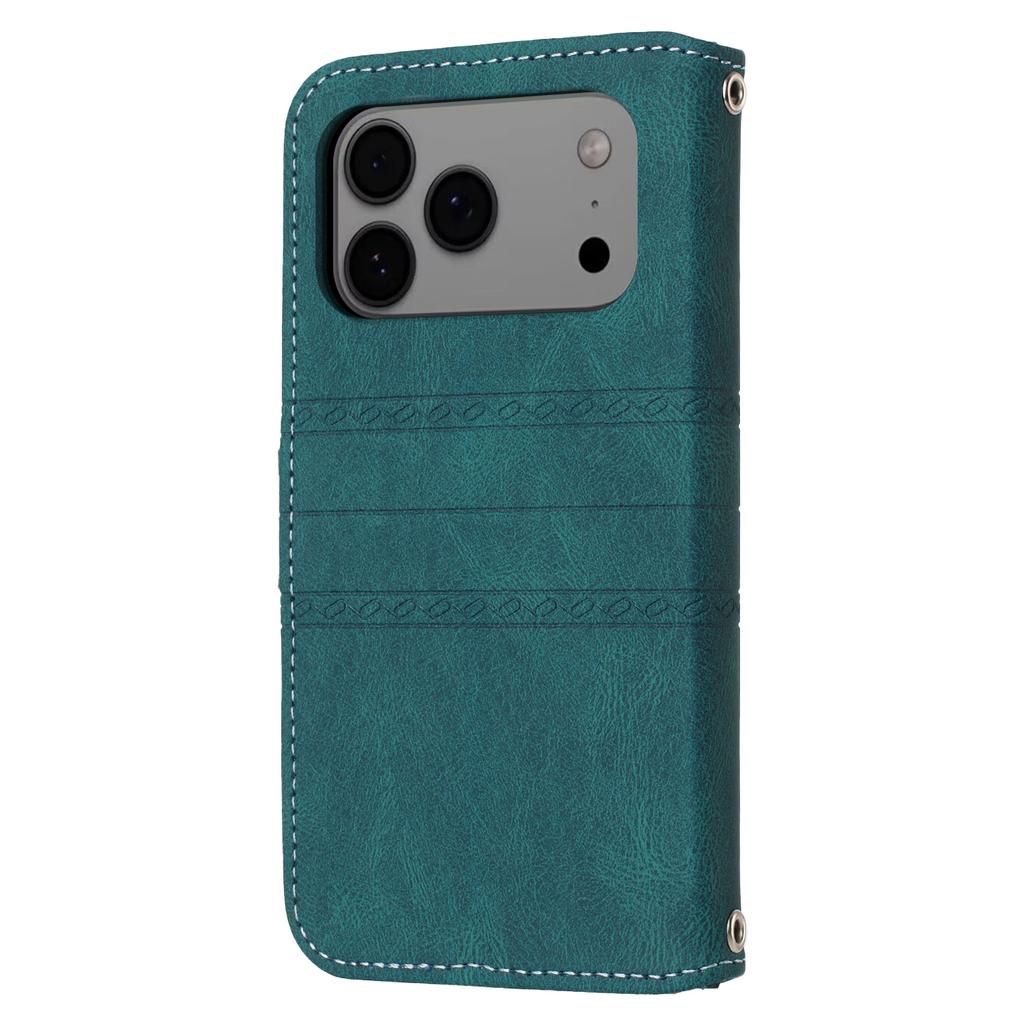 For iPhone 17 Pro Max Case Wallet Skin-Touch Leather Imprinted Phone Cover with Wrist Strap
