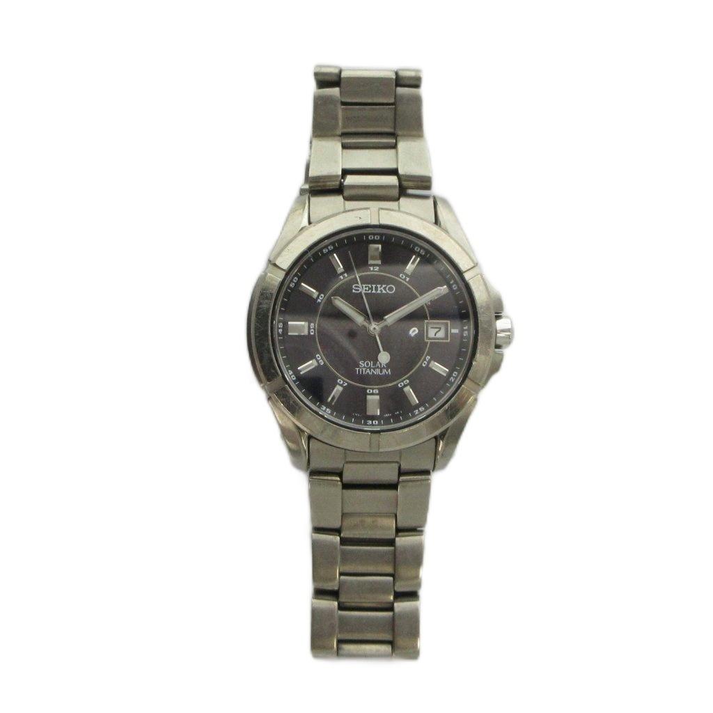 SEIKO Solar Stainless Date Silver Color V145-0AX0 Watch, Powered, Titanium, Steel, Display, GY18/ MQ Men's