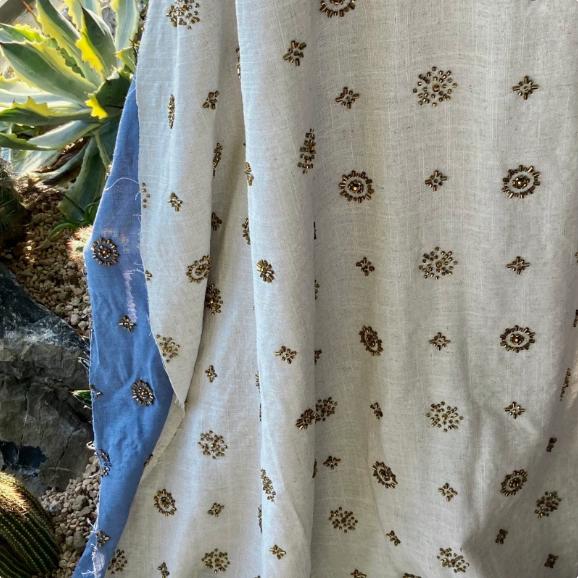 Width of 1.4 Meters Viscose Linen Bead Tube Embroidered Fabric Hand-made DIY Heavy-duty Embroidered Fabric for Clothing