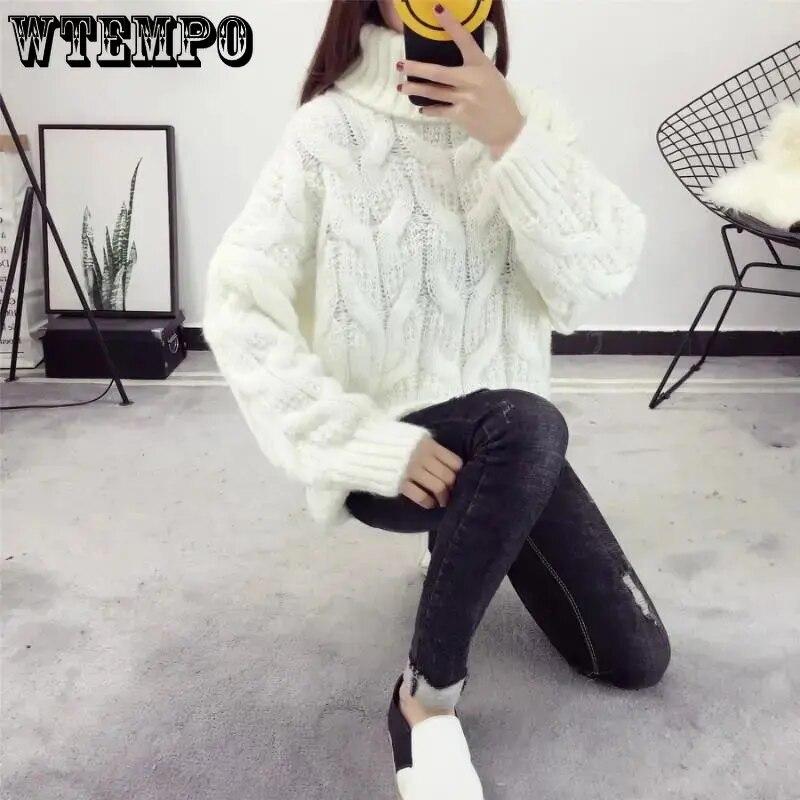 Polotröja Dam Vit Casual Lös Pullover Stickade Toppar Höst Vinter Ny Mode Damstickat Tröja Ytterkläder