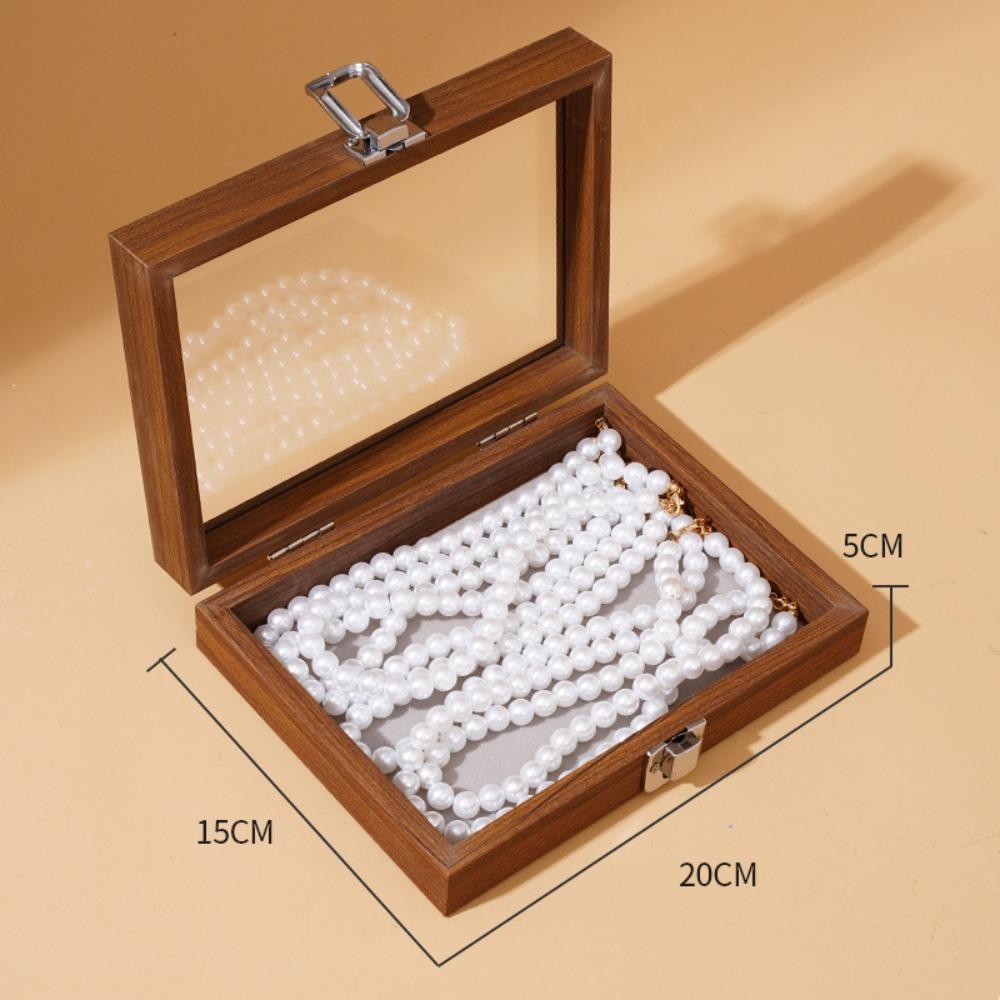 Dustproof Jewelry Box Walnut Color Jewelry Display Box Vintage Ring Necklace Storage Box  Bracelets