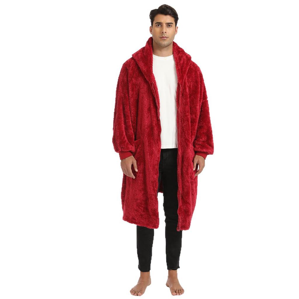 Wearable Blanket Hoodie Jackets for Men Full Zipper Oversized Hooded Blankets Coat Cozy Warm Fleece Blanket with Sleeves Men's Winter House Robes