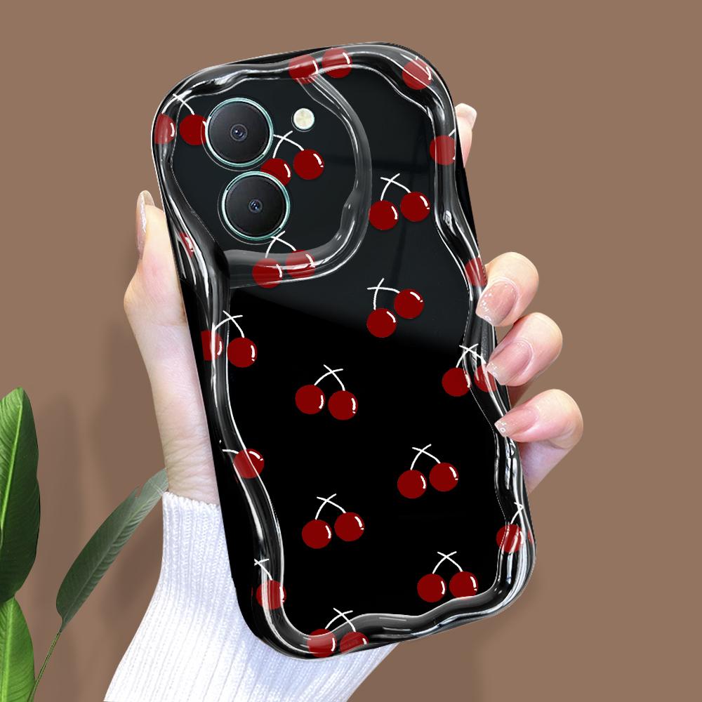 

Милый мультяшный узор, кремовая текстура, мягкий силиконовый чехол с волнистыми краями, чехол для телефона для Vivo Vivo Y77 5G чёрный