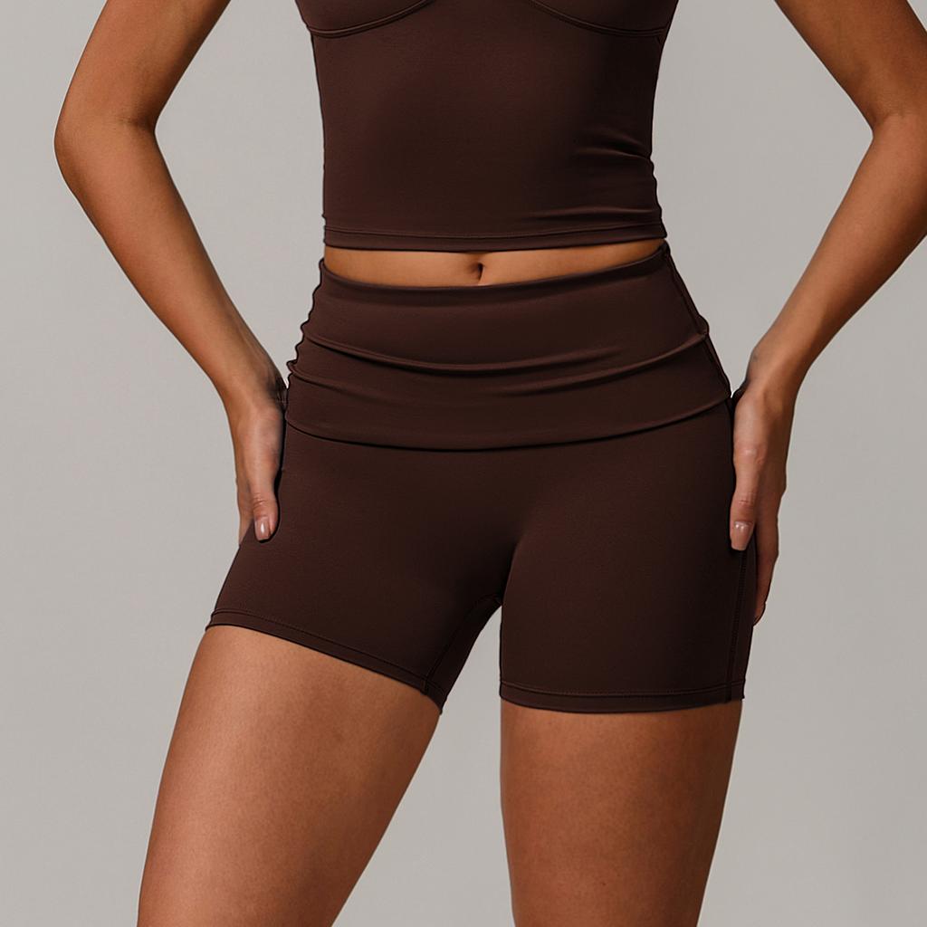 New Style Flip Waist Quick Drying Yoga Shorts For Women, High Waist Sports, Hip Lifting, Running, Fitness Shorts For Women