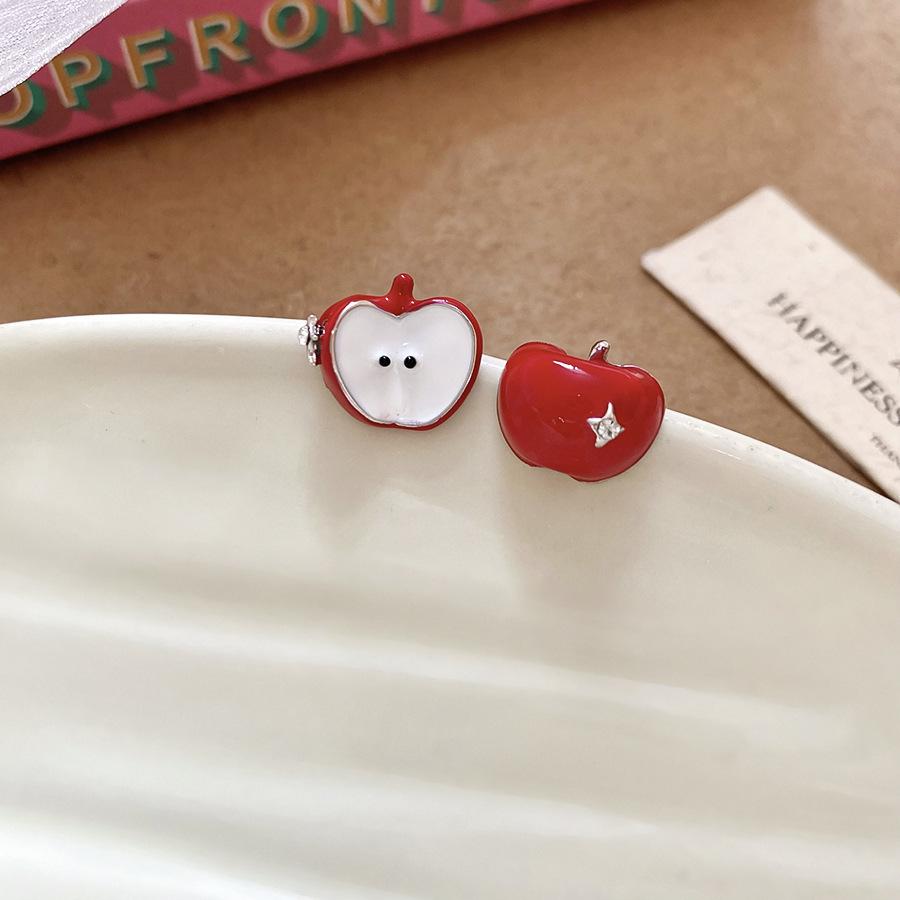 Vintage Simple Zircon Drip Oil Red Apple Earrings Stud Earrings Exquisite Earrings Women