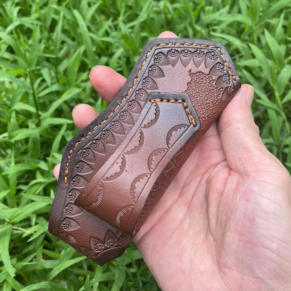 15 CM Folding Knife Holder Two Layers Cowhide Scabbard Universal Knife Cover Scabbard for Pocket Knife Holsters with Belt Buckle