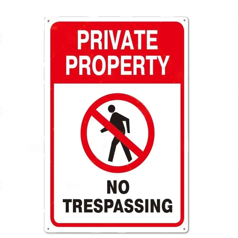 No Trespassing No Entry Private Property Warning Signs Public Garage Workshop Wall Decor Vintage Metal Sign 8x12 Inch