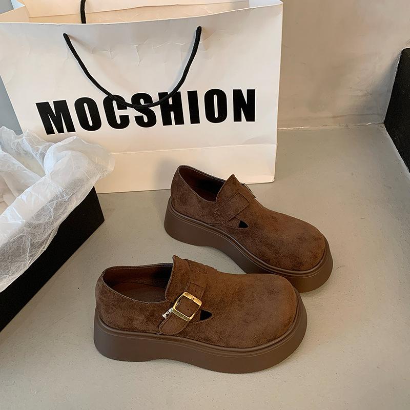 

Туфли Boken на платформе, женские, весенние и осенние, одинарные туфли 2025 года, новые ретро-мокасины с одной педалью, маленькие кожаные туфли в британском стиле 35 коричневый