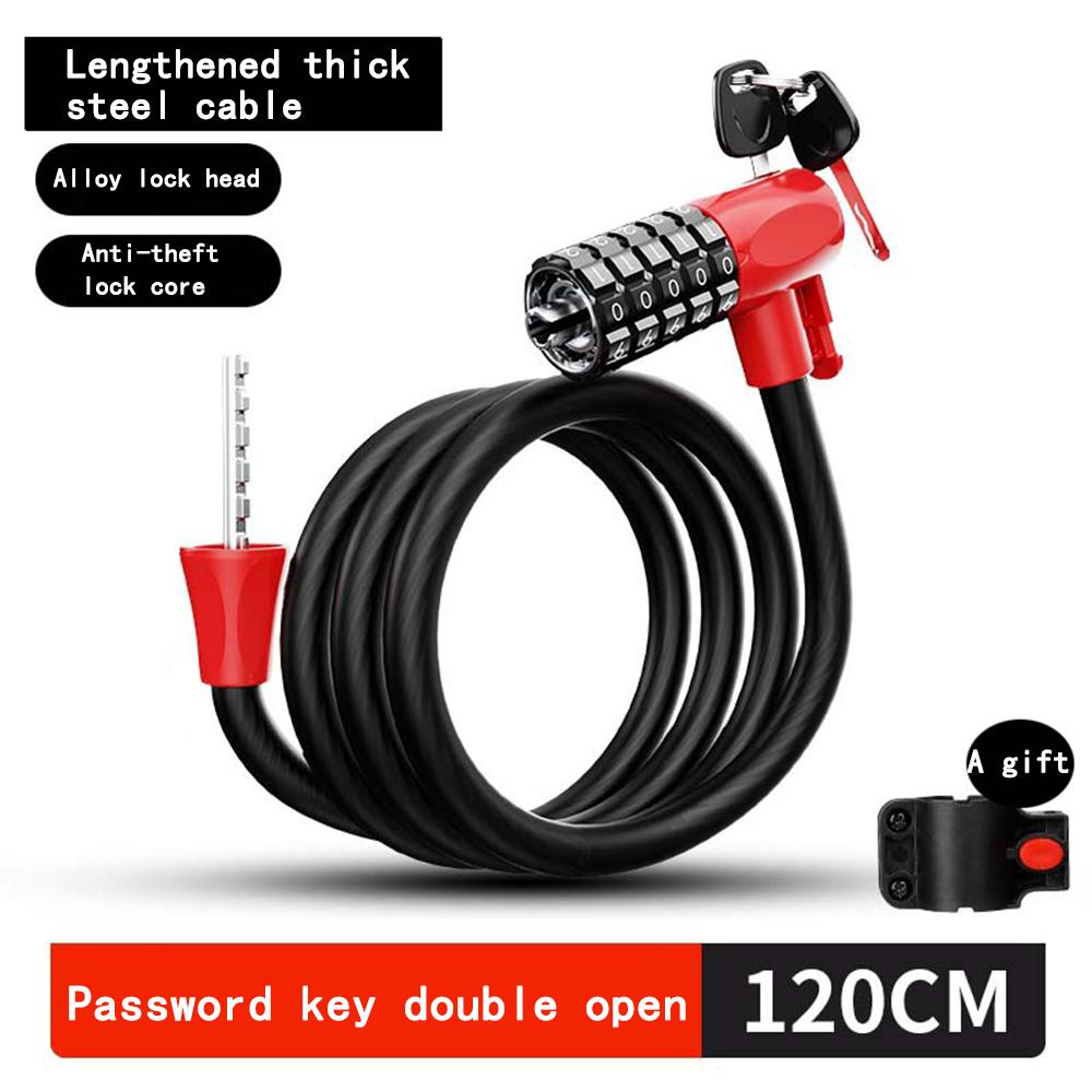 Combination Lock, Thick Steel Cable Lock Mountain Bike Password Key Double Open Lock Outdoor Riding Anti-theft Lock