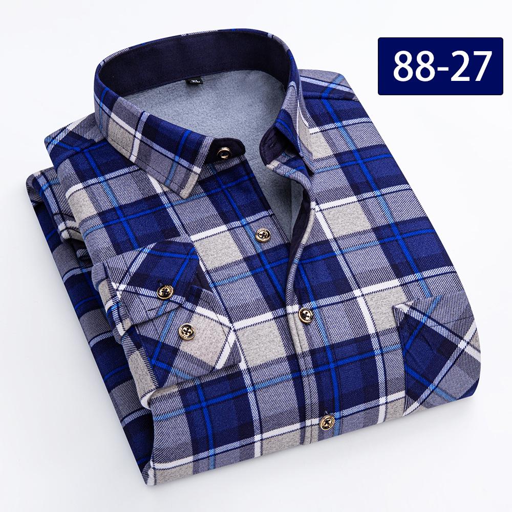 Camicia a quadri con pile double-face a maniche lunghe da uomo per autunno e inverno