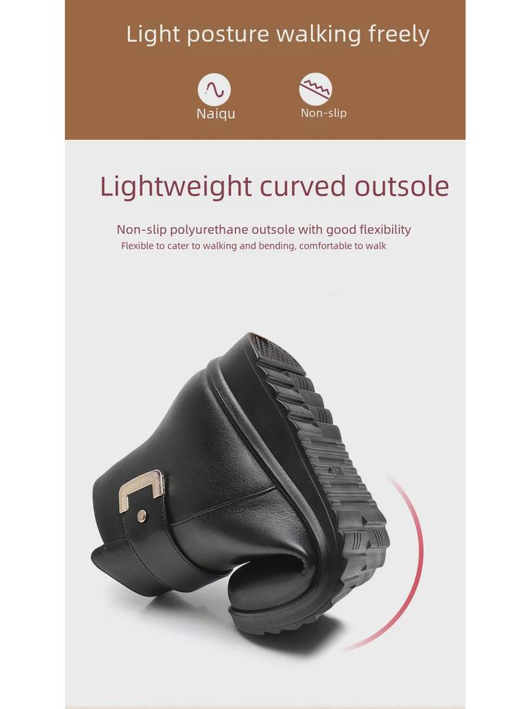 Women's Winter Cotton and Velvet Non-Slip Boots - Warm, Short Leather Footwear for Middle-Aged and Elderly